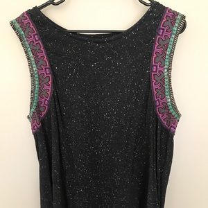 Ecote gray speckled tank with beaded sleeves
